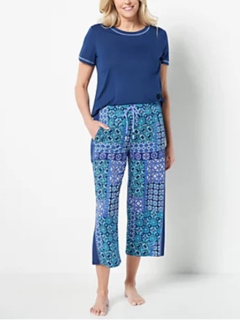 Cuddl Duds Cool & Airy Ultra Tee & Cropped Pant Pajama Set, Sz S a729607